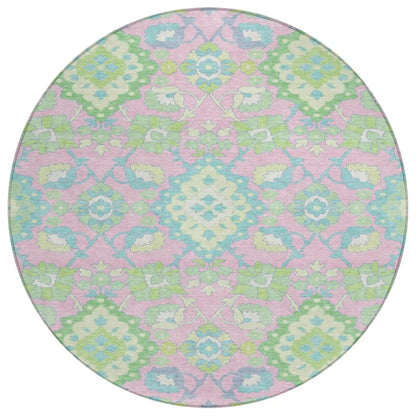 Vespera Pink Washable Indoor-Outdoor Rug-Outdoor Rugs-LOOMLAN Rugs-8' x 8'-LOOMLAN
