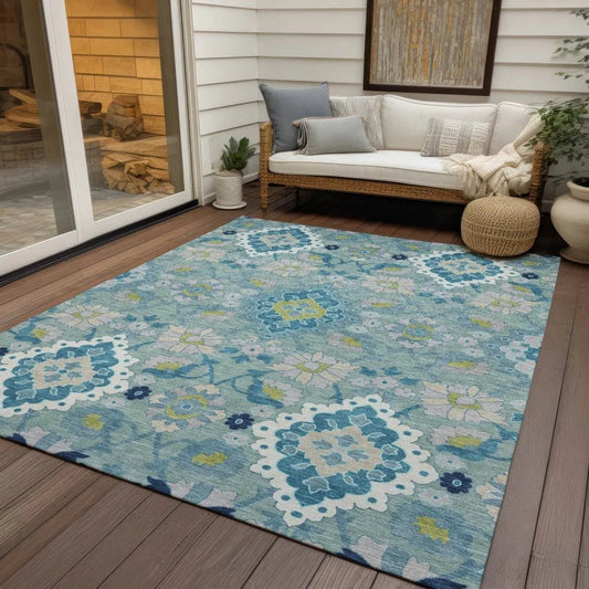 Vespera Teal Washable Indoor-Outdoor Rug-Outdoor Rugs-LOOMLAN Rugs-LOOMLAN