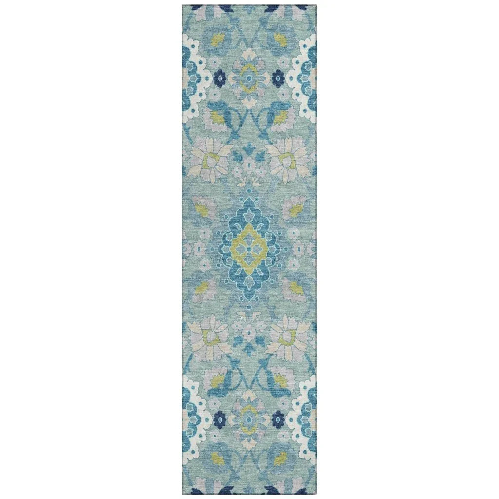 Vespera Teal Washable Indoor-Outdoor Rug-Outdoor Rugs-LOOMLAN Rugs-2'3" x 7'6"-LOOMLAN