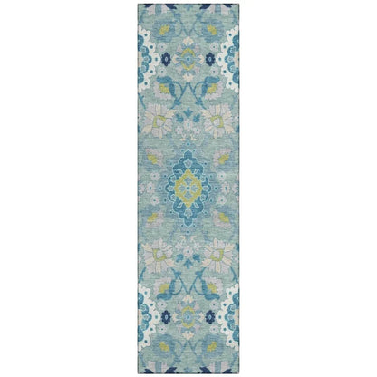 Vespera Teal Washable Indoor-Outdoor Rug-Outdoor Rugs-LOOMLAN Rugs-2'3" x 7'6"-LOOMLAN