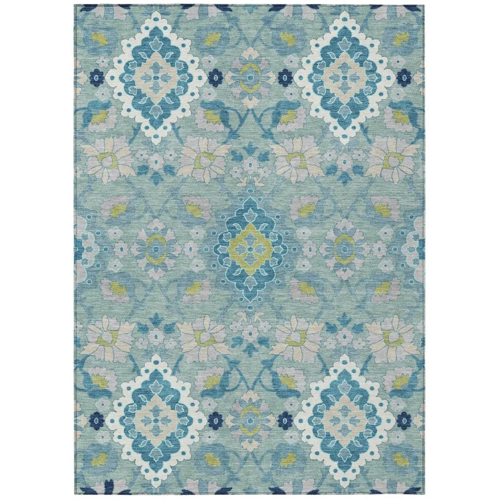 Vespera Teal Washable Indoor-Outdoor Rug-Outdoor Rugs-LOOMLAN Rugs-2'6" x 3'10"-LOOMLAN