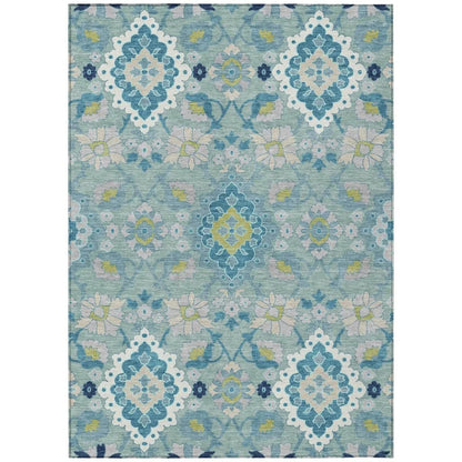Vespera Teal Washable Indoor-Outdoor Rug-Outdoor Rugs-LOOMLAN Rugs-2'6" x 3'10"-LOOMLAN