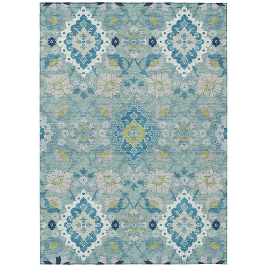 Vespera Teal Washable Indoor-Outdoor Rug-Outdoor Rugs-LOOMLAN Rugs-2'6" x 3'10"-LOOMLAN