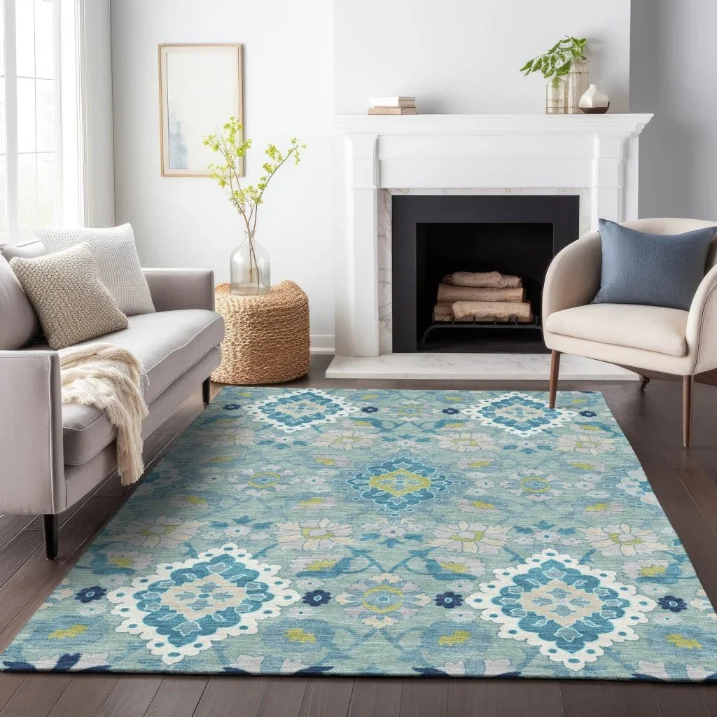 Vespera Teal Washable Indoor-Outdoor Rug-Outdoor Rugs-LOOMLAN Rugs-LOOMLAN