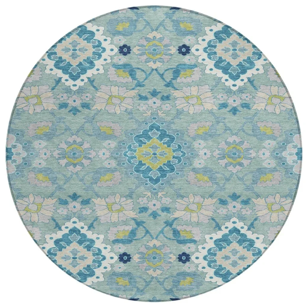 Vespera Teal Washable Indoor-Outdoor Rug-Outdoor Rugs-LOOMLAN Rugs-8' x 8'-LOOMLAN