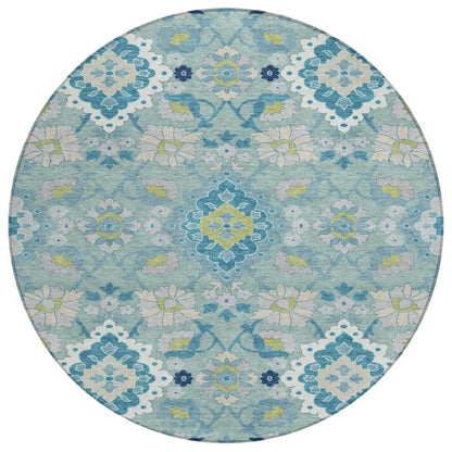 Vespera Teal Washable Indoor-Outdoor Rug-Outdoor Rugs-LOOMLAN Rugs-8' x 8'-LOOMLAN