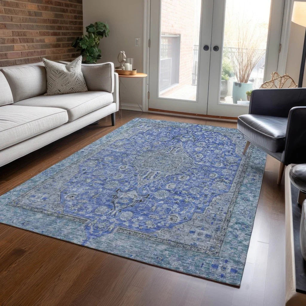 Vexira Blue Washable Indoor - Outdoor Rug - LOOMLAN - LOOMLAN Rugs - Outdoor Rugs