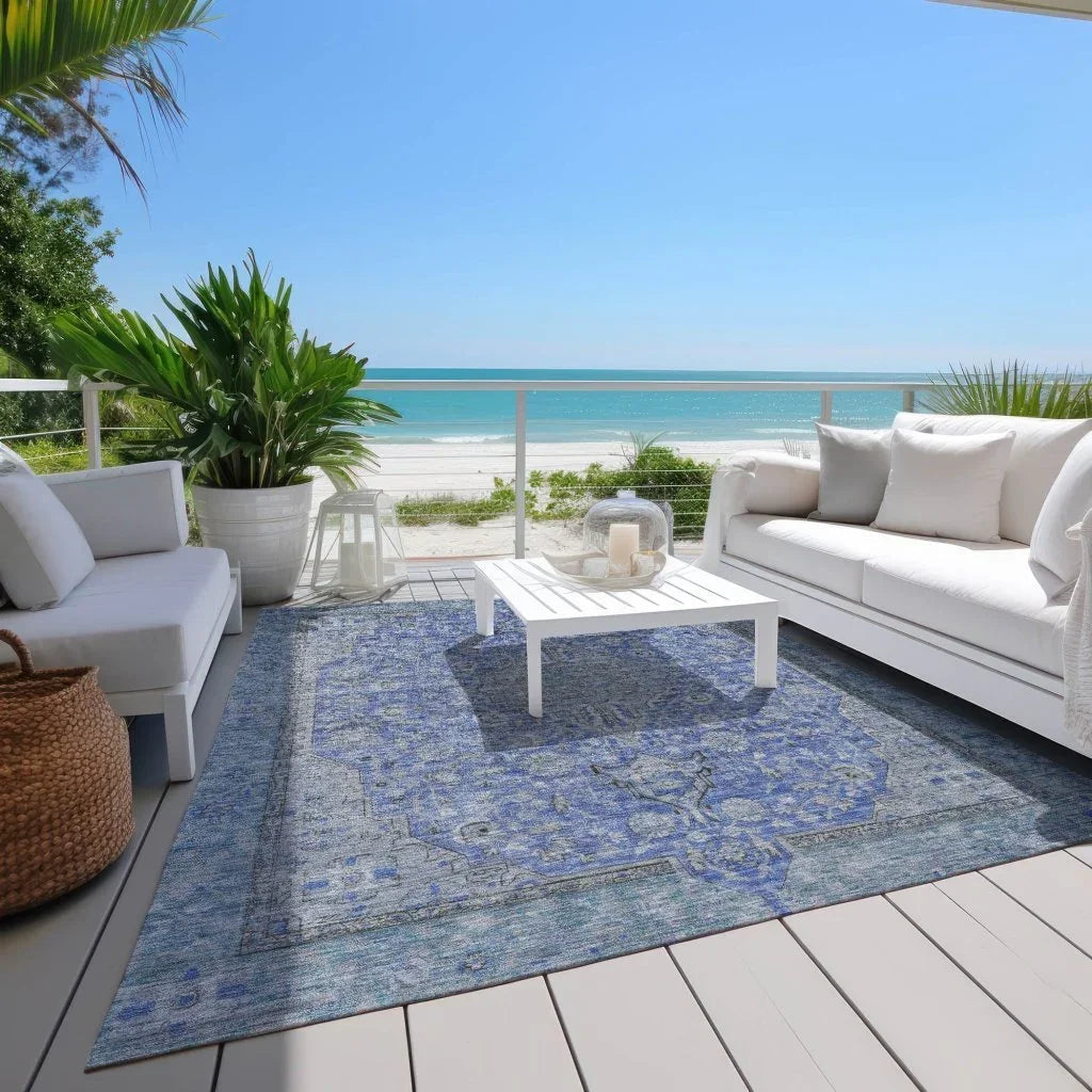 Vexira Blue Washable Indoor - Outdoor Rug - LOOMLAN - LOOMLAN Rugs - Outdoor Rugs