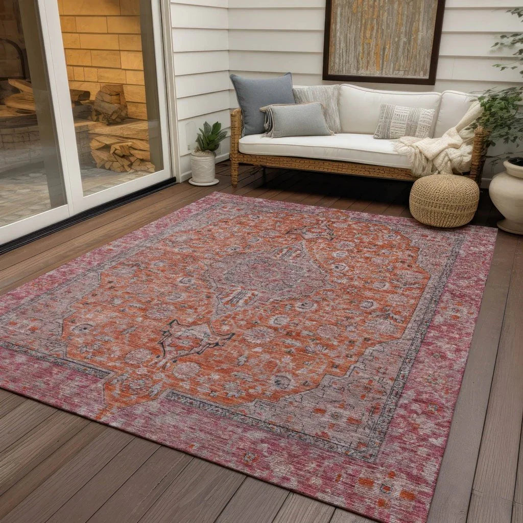 Vexira Orange Washable Indoor - Outdoor Rug - LOOMLAN - LOOMLAN Rugs - Outdoor Rugs