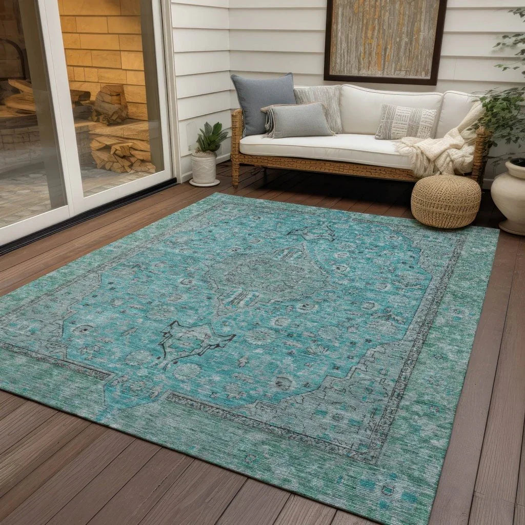 Vexira Teal Washable Indoor - Outdoor Rug - LOOMLAN - LOOMLAN Rugs - Outdoor Rugs
