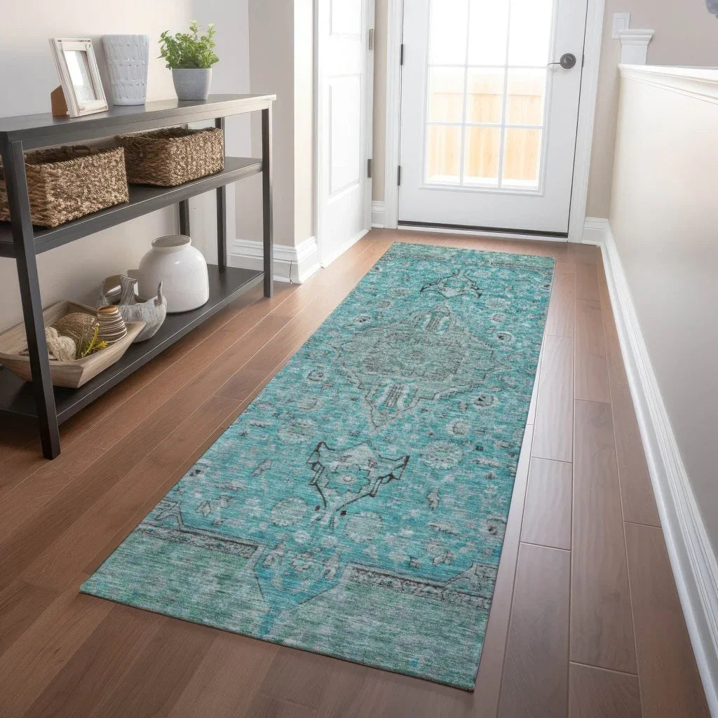 Vexira Teal Washable Indoor - Outdoor Rug - LOOMLAN - LOOMLAN Rugs - Outdoor Rugs