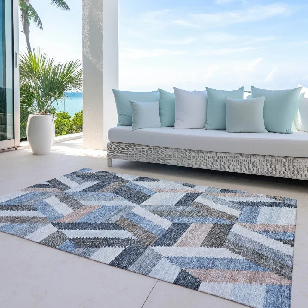 Viella Blue Washable Indoor - Outdoor Rug - LOOMLAN - LOOMLAN Rugs - Outdoor Rugs