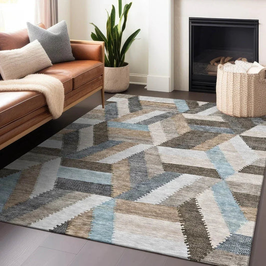 Viella Brown Washable Indoor - Outdoor Rug - LOOMLAN - LOOMLAN Rugs - Outdoor Rugs