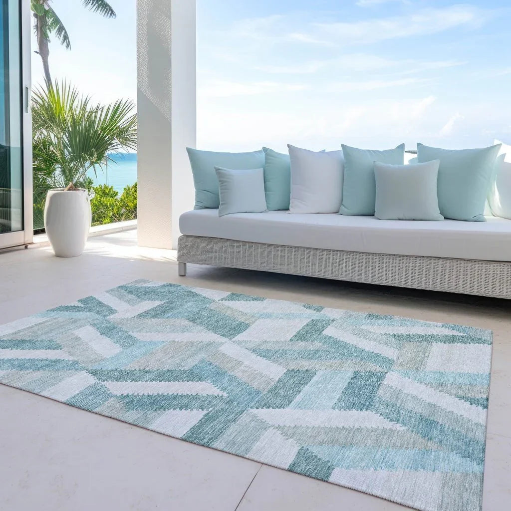 Viella Teal Washable Indoor - Outdoor Rug - LOOMLAN - LOOMLAN Rugs - Outdoor Rugs