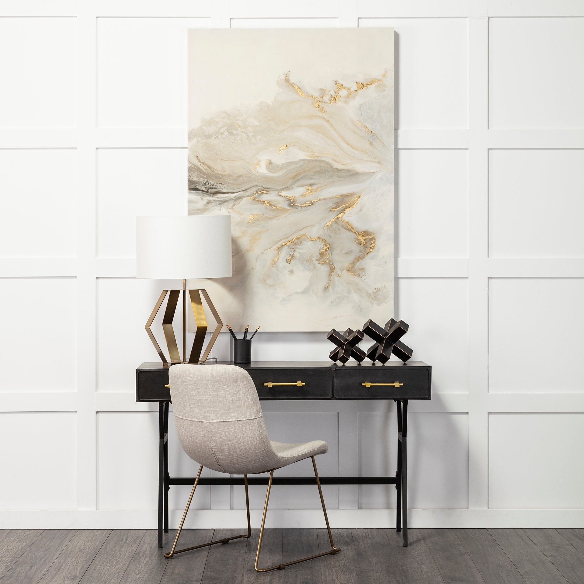 Vince Three Drawers Metal Office Desk-Home Office Desks-Mercana-LOOMLAN