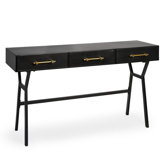 Vince Three Drawers Metal Office Desk-Home Office Desks-Mercana-LOOMLAN