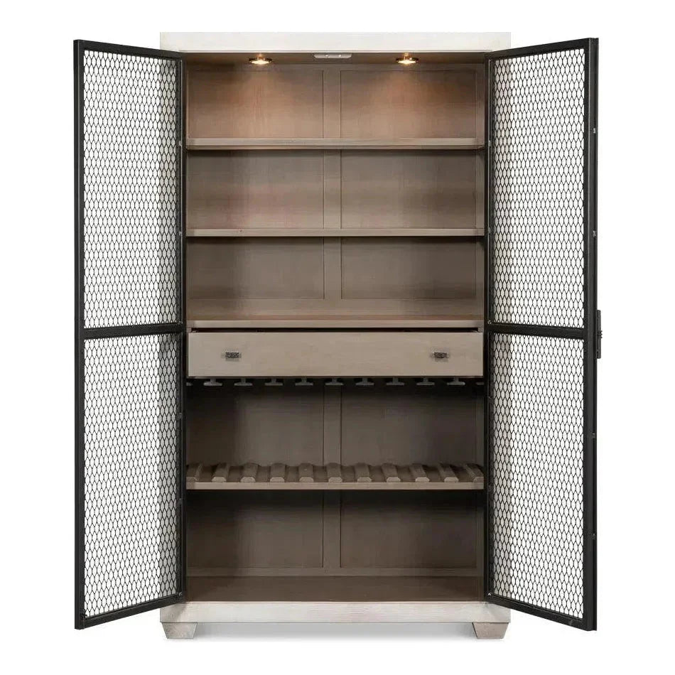 Vineyards Home Bar Cabinet Lights, Metal Doors-Home Bar Cabinets-Sarreid-LOOMLAN