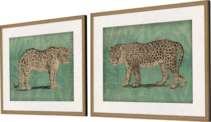 Vintage Cats Wood Green Framed Wall Art 2PC