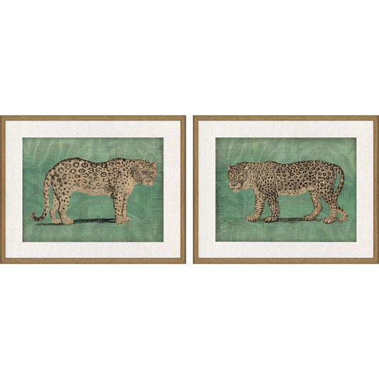 Vintage Cats Wood Green Framed Wall Art 2PC