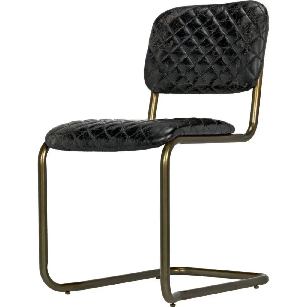 Vintage Leather Armless Dining Chair - LOOMLAN - Noir - Dining Chairs