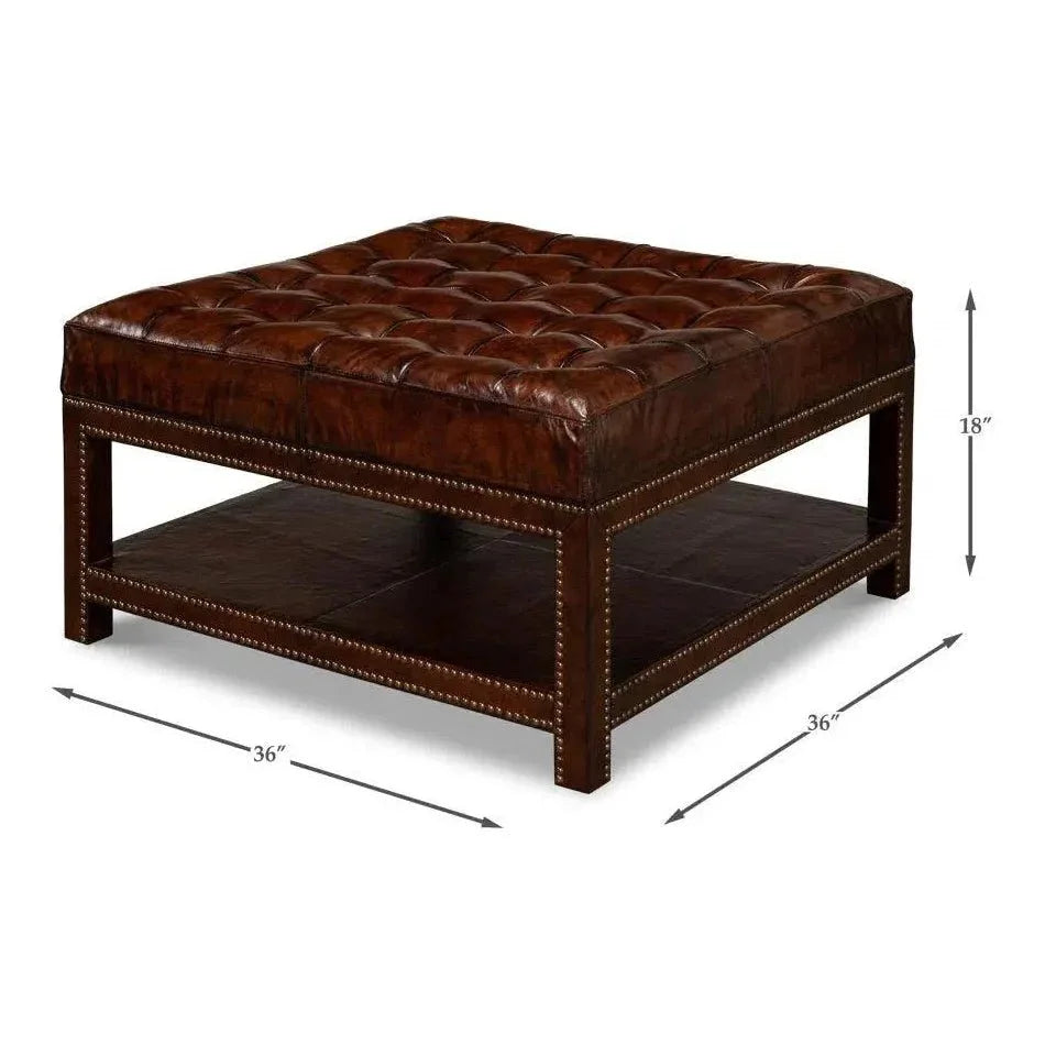 Vintage Tufted Ottoman - LOOMLAN - Sarreid - Ottomans