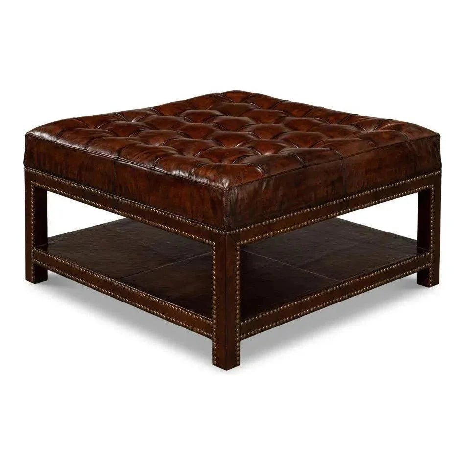 Vintage Tufted Ottoman - LOOMLAN - Sarreid - Ottomans