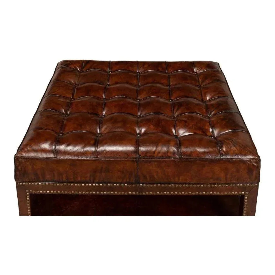 Vintage Tufted Ottoman - LOOMLAN - Sarreid - Ottomans