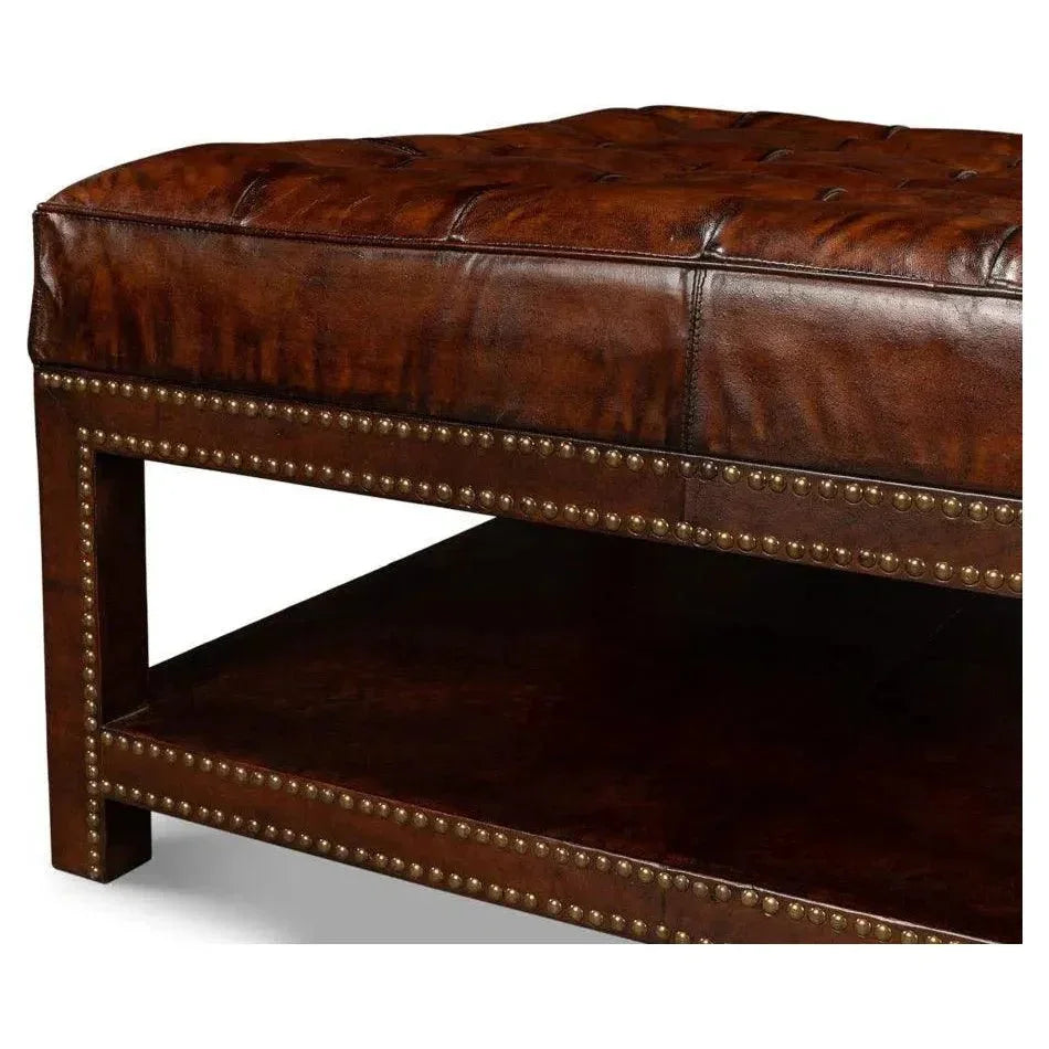 Vintage Tufted Ottoman - LOOMLAN - Sarreid - Ottomans