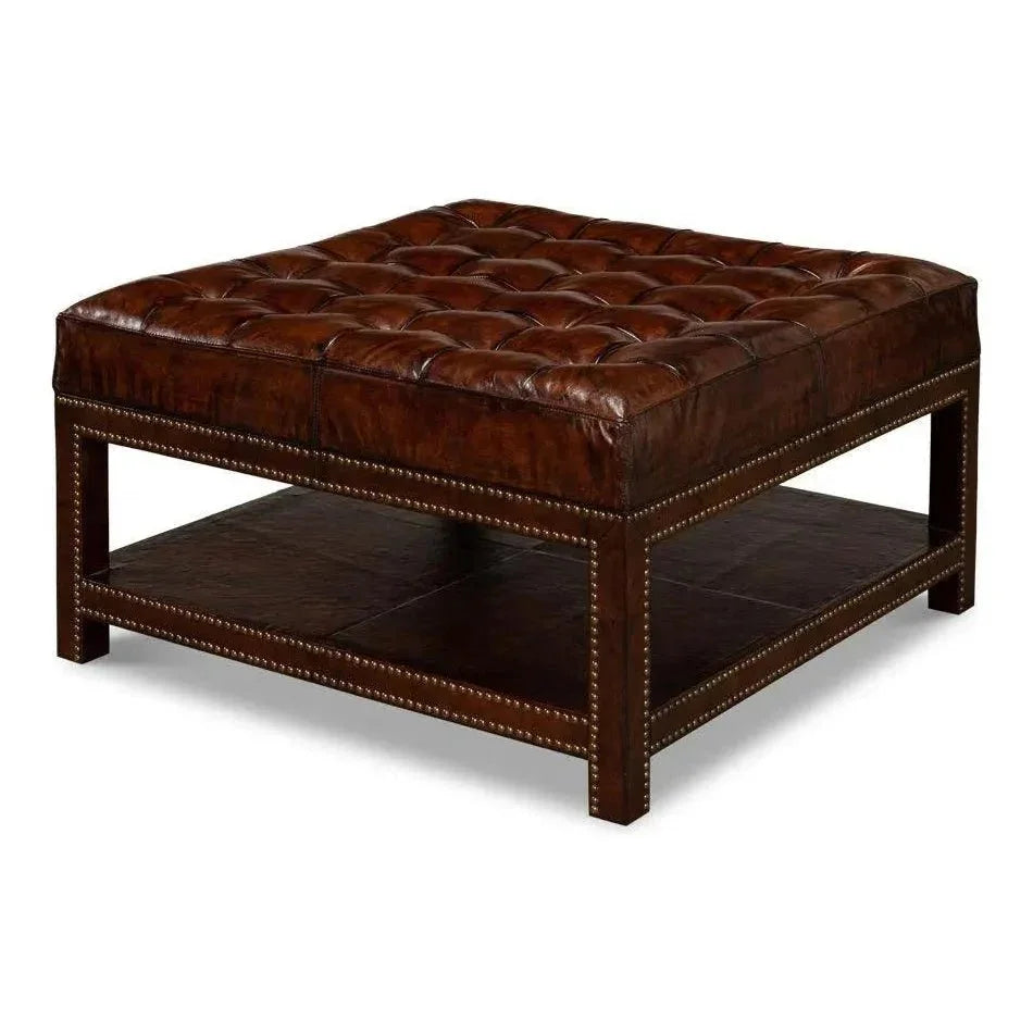 Vintage Tufted Ottoman - LOOMLAN - Sarreid - Ottomans