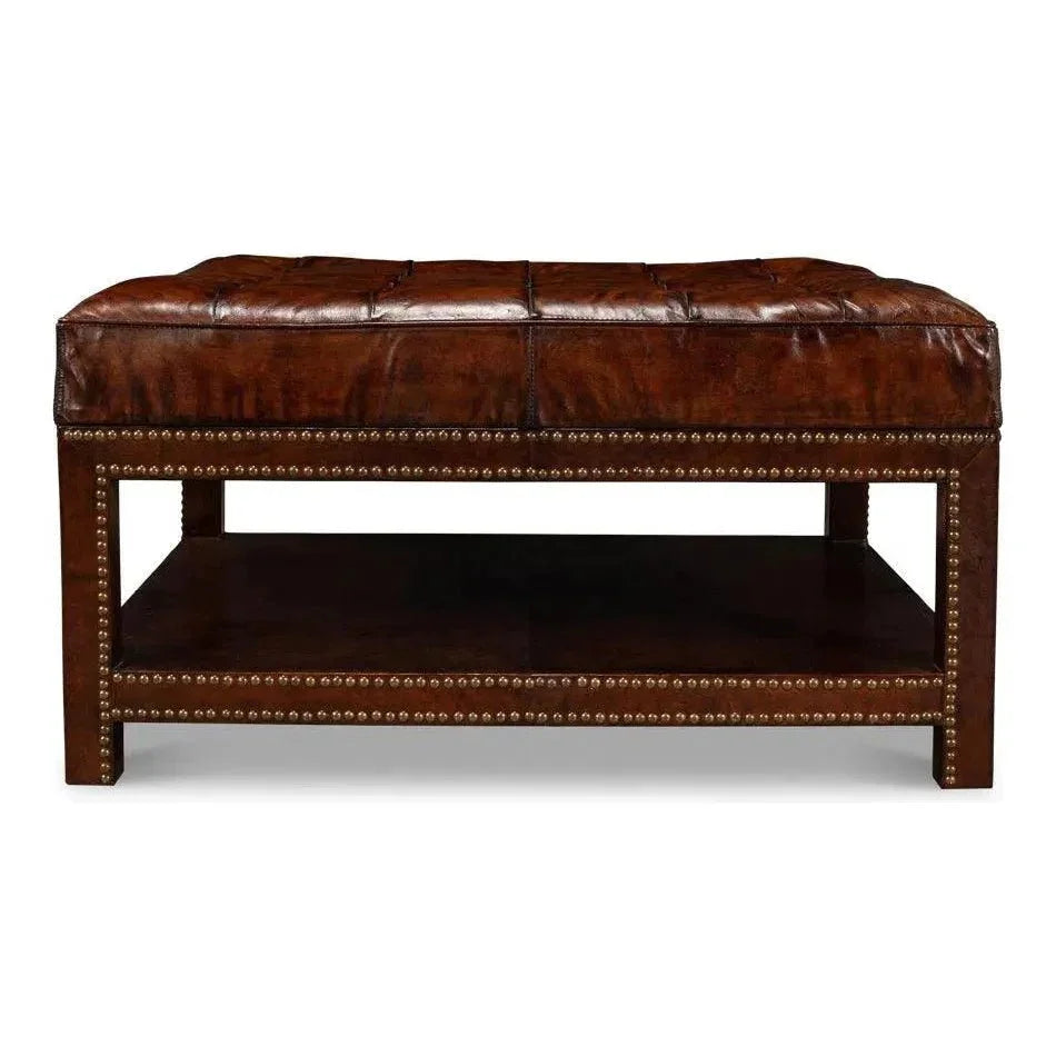 Vintage Tufted Ottoman - LOOMLAN - Sarreid - Ottomans