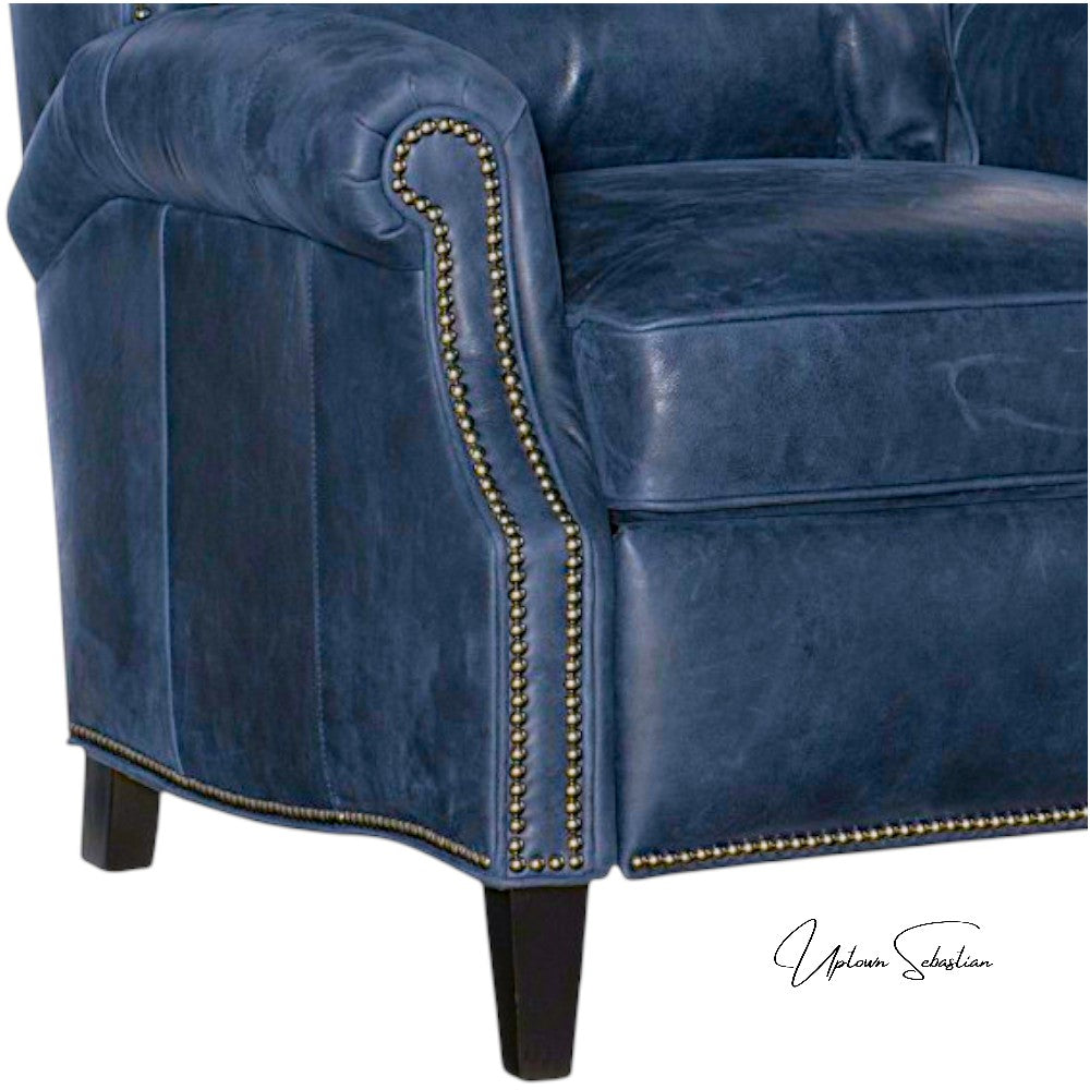 Violin Navy Blue Genuine Leather Power Recliner