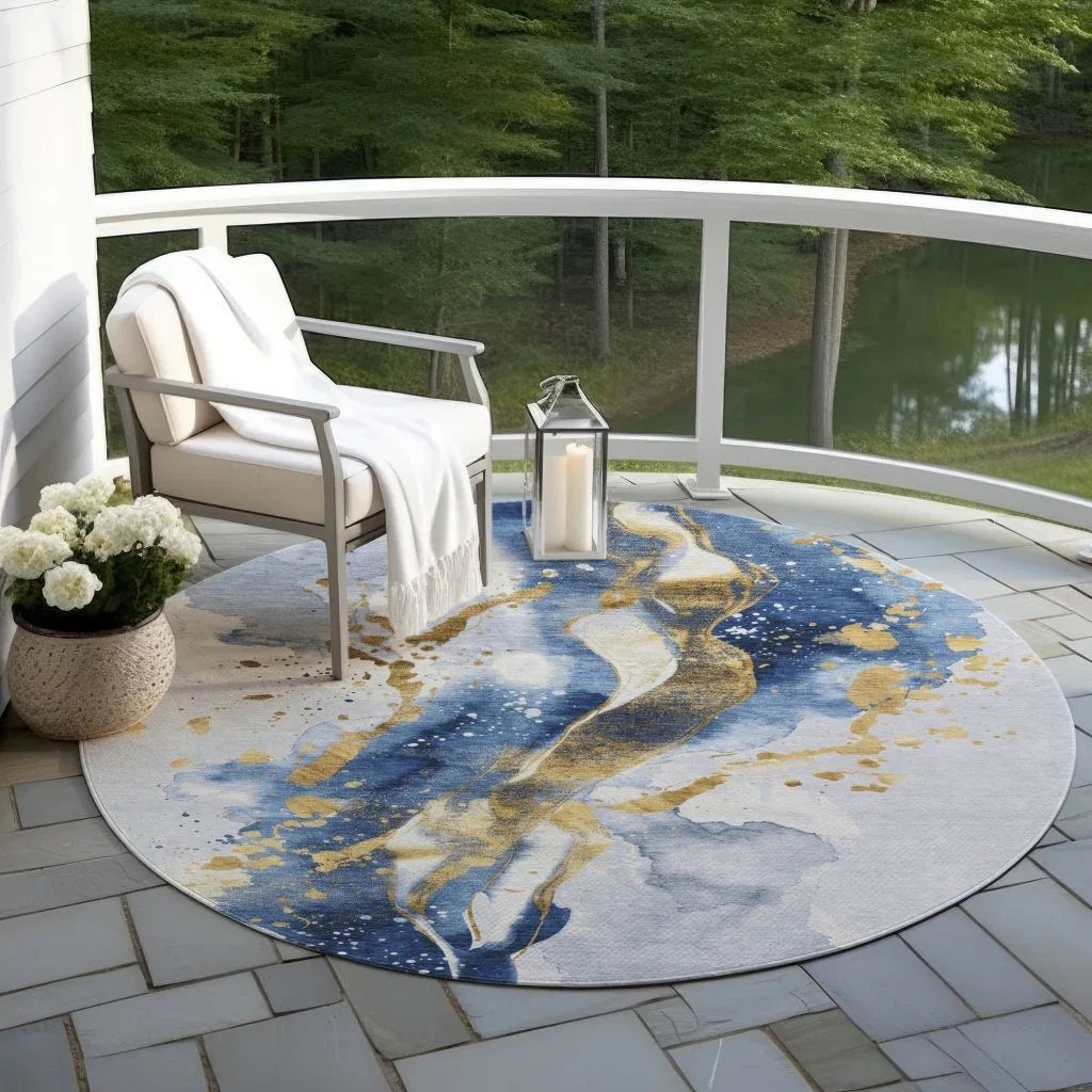 Vionetta Blue Washable Indoor - Outdoor Rug - LOOMLAN - LOOMLAN Rugs - Outdoor Rugs
