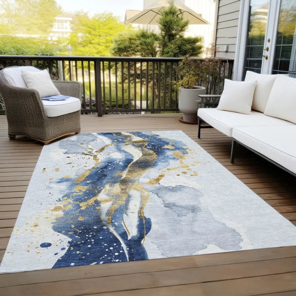 Vionetta Blue Washable Indoor - Outdoor Rug - LOOMLAN - LOOMLAN Rugs - Outdoor Rugs