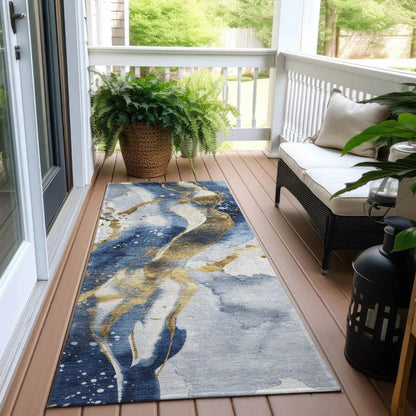 Vionetta Blue Washable Indoor - Outdoor Rug - LOOMLAN - LOOMLAN Rugs - Outdoor Rugs
