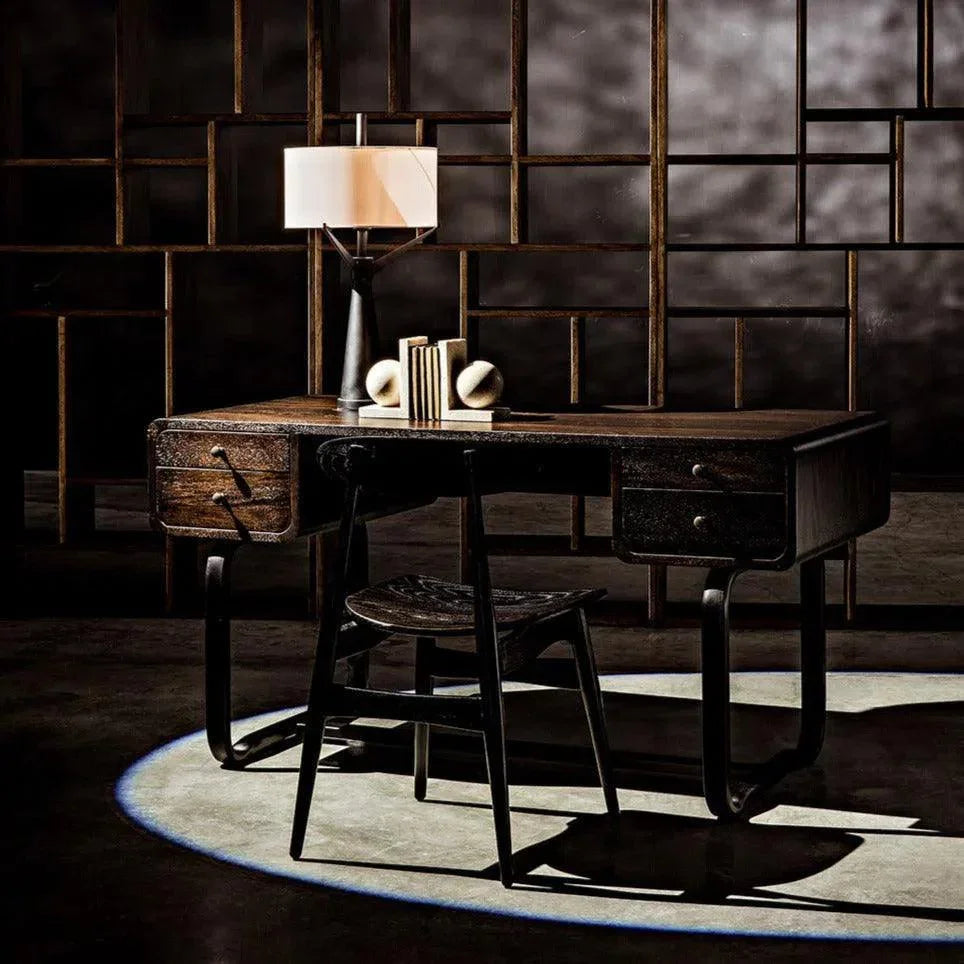 Voltes Desk, Ebony Walnut with Black Steel-Home Office Desks-Noir-LOOMLAN