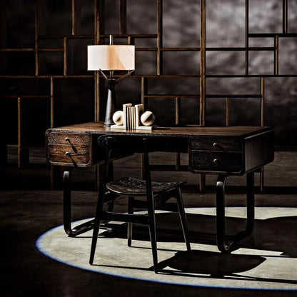 Voltes Desk, Ebony Walnut with Black Steel-Home Office Desks-Noir-LOOMLAN