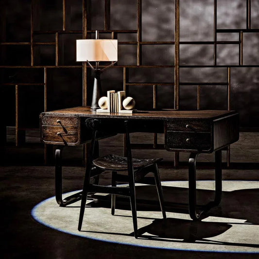 Voltes Desk, Ebony Walnut with Black Steel-Home Office Desks-Noir-LOOMLAN