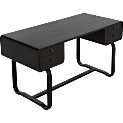 Voltes Desk, Ebony Walnut with Black Steel-Home Office Desks-Noir-LOOMLAN
