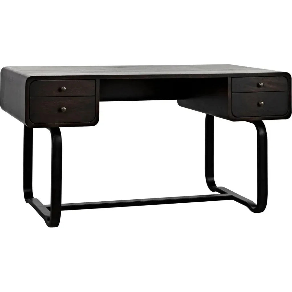 Voltes Desk, Ebony Walnut with Black Steel-Home Office Desks-Noir-LOOMLAN