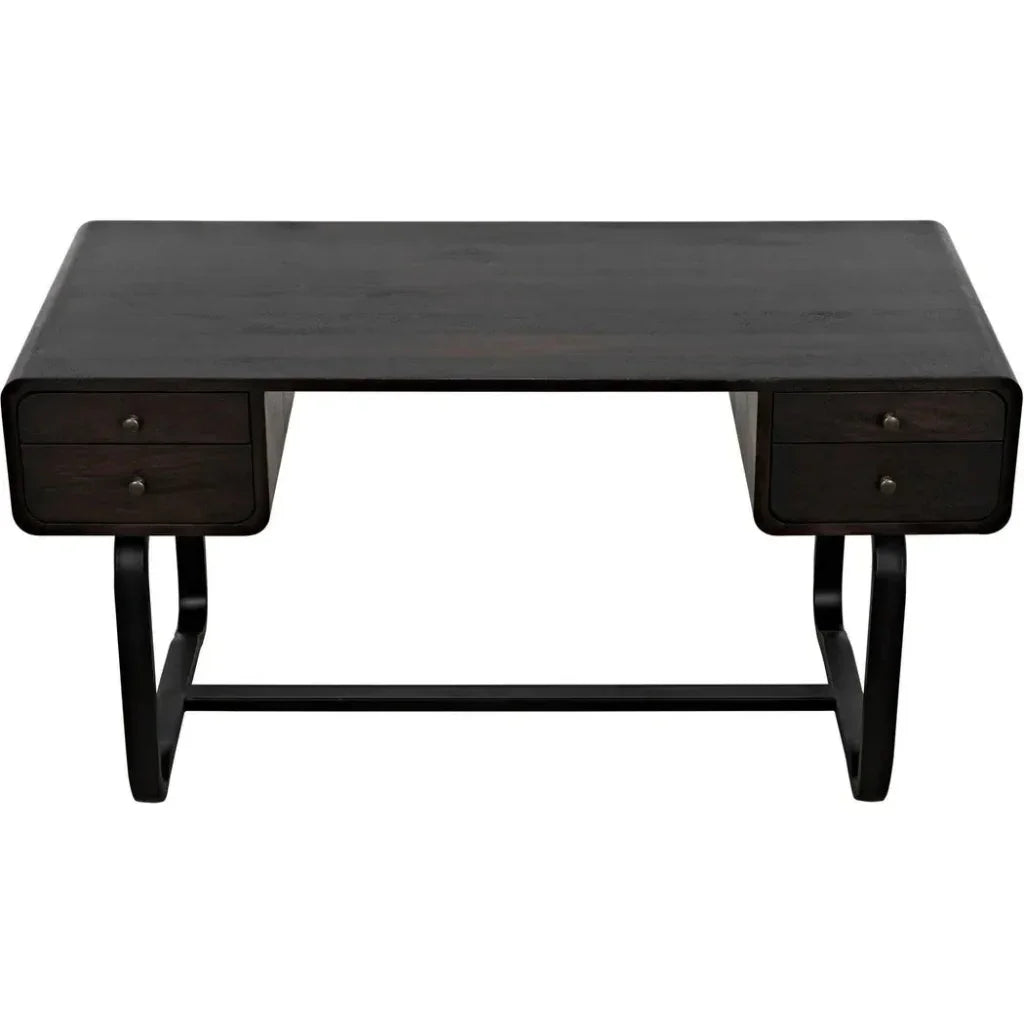 Voltes Desk, Ebony Walnut with Black Steel-Home Office Desks-Noir-LOOMLAN