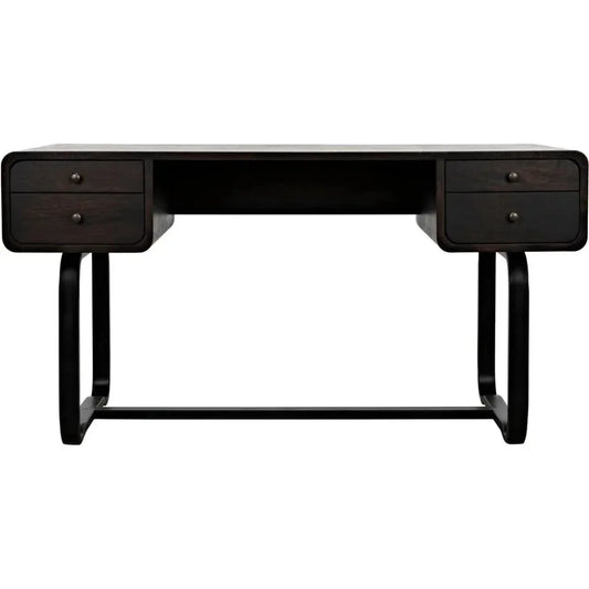 Voltes Desk, Ebony Walnut with Black Steel-Home Office Desks-Noir-LOOMLAN