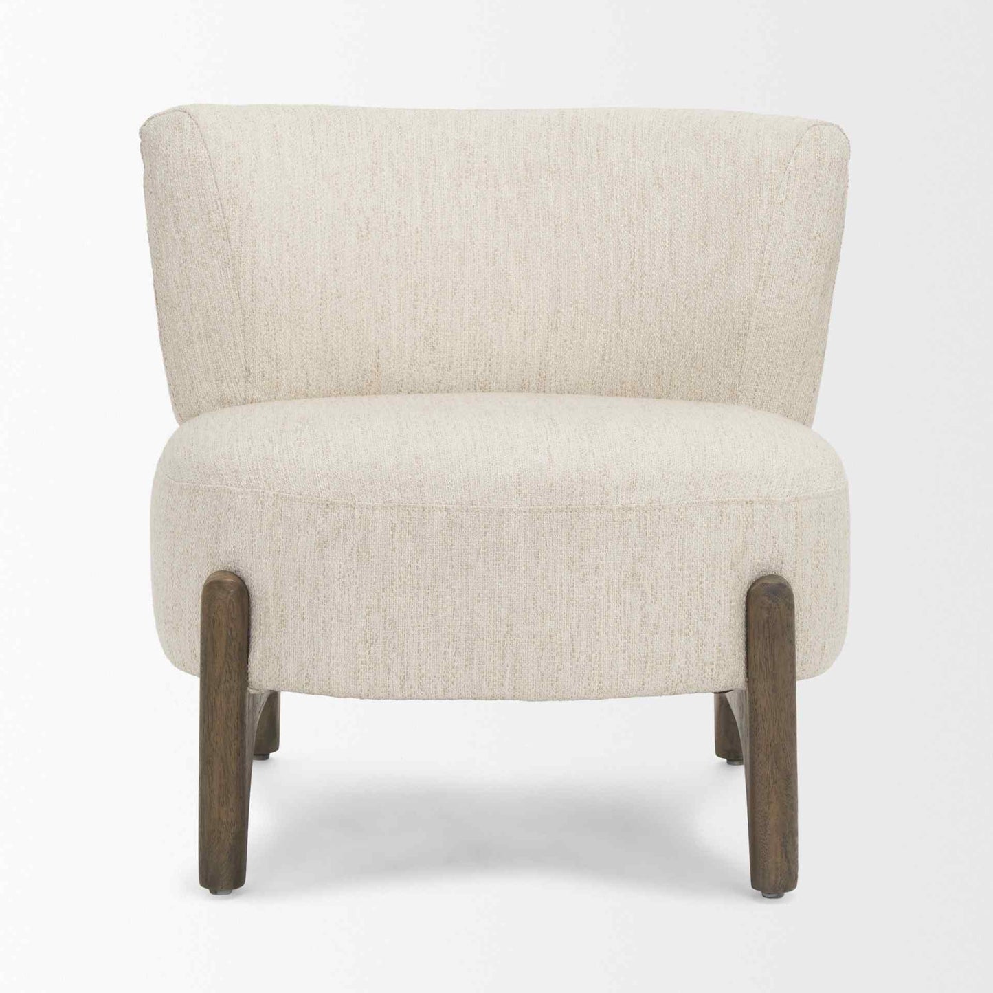 Beige armchair with wooden legs on a white background