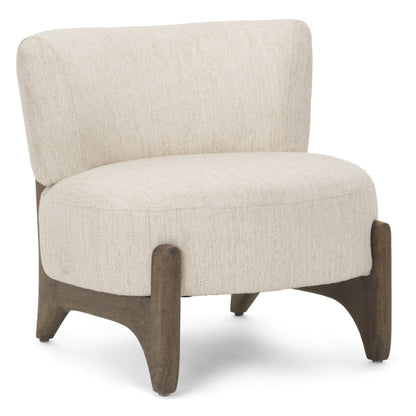 Beige armchair with wooden legs on a white background