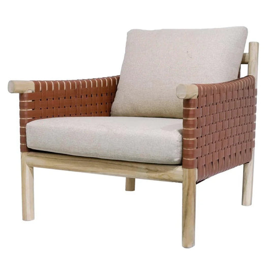 Wade Wood Framed Leather Patio Chair - LOOMLAN - Artesia - Club Chairs
