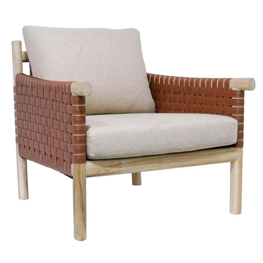 Wade Wood Framed Leather Patio Chair - LOOMLAN - Artesia - Club Chairs