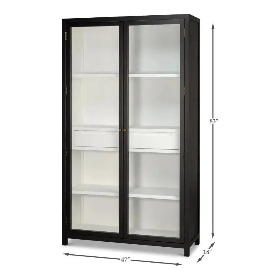 Walker Wooden Glass Door Black Bookcase - LOOMLAN - Sarreid - Bookcases