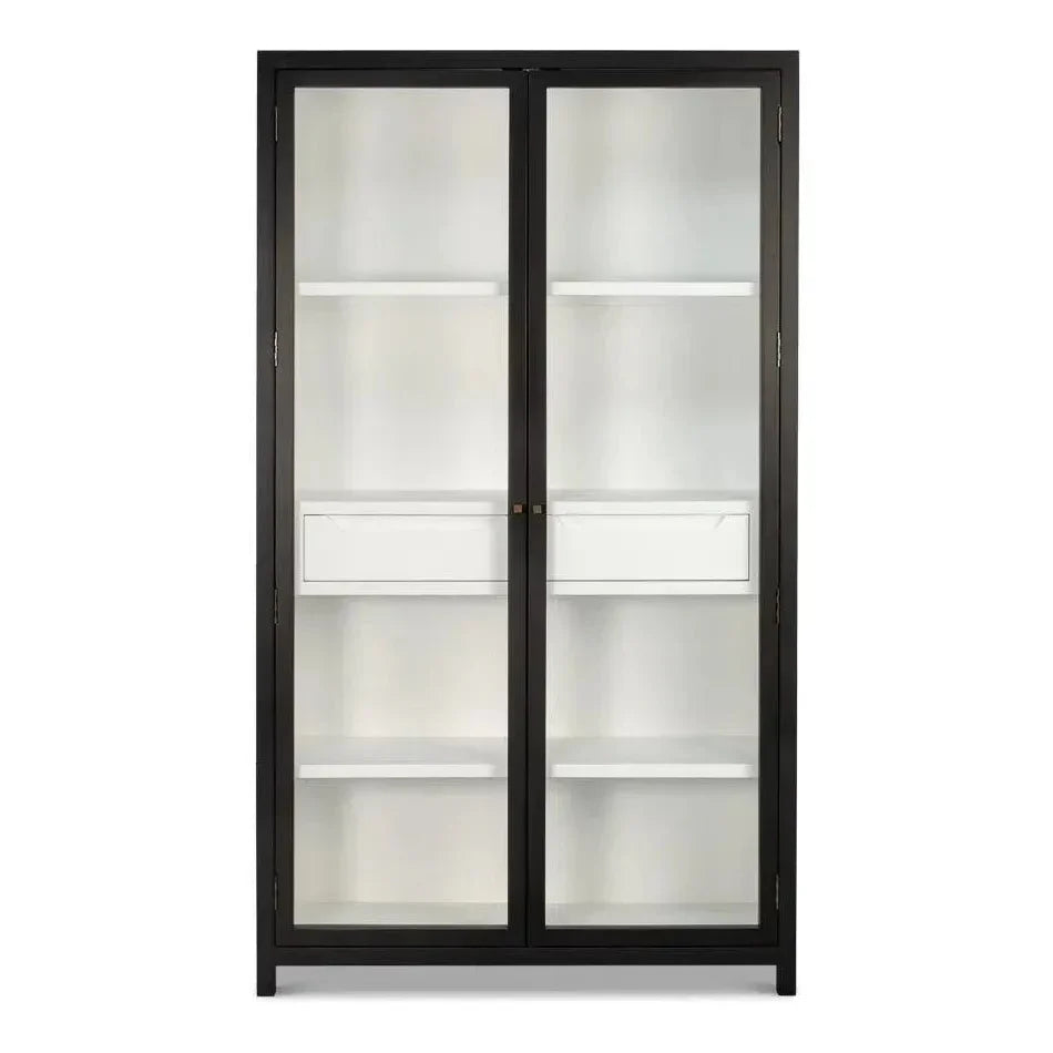 Walker Wooden Glass Door Black Bookcase - LOOMLAN - Sarreid - Bookcases