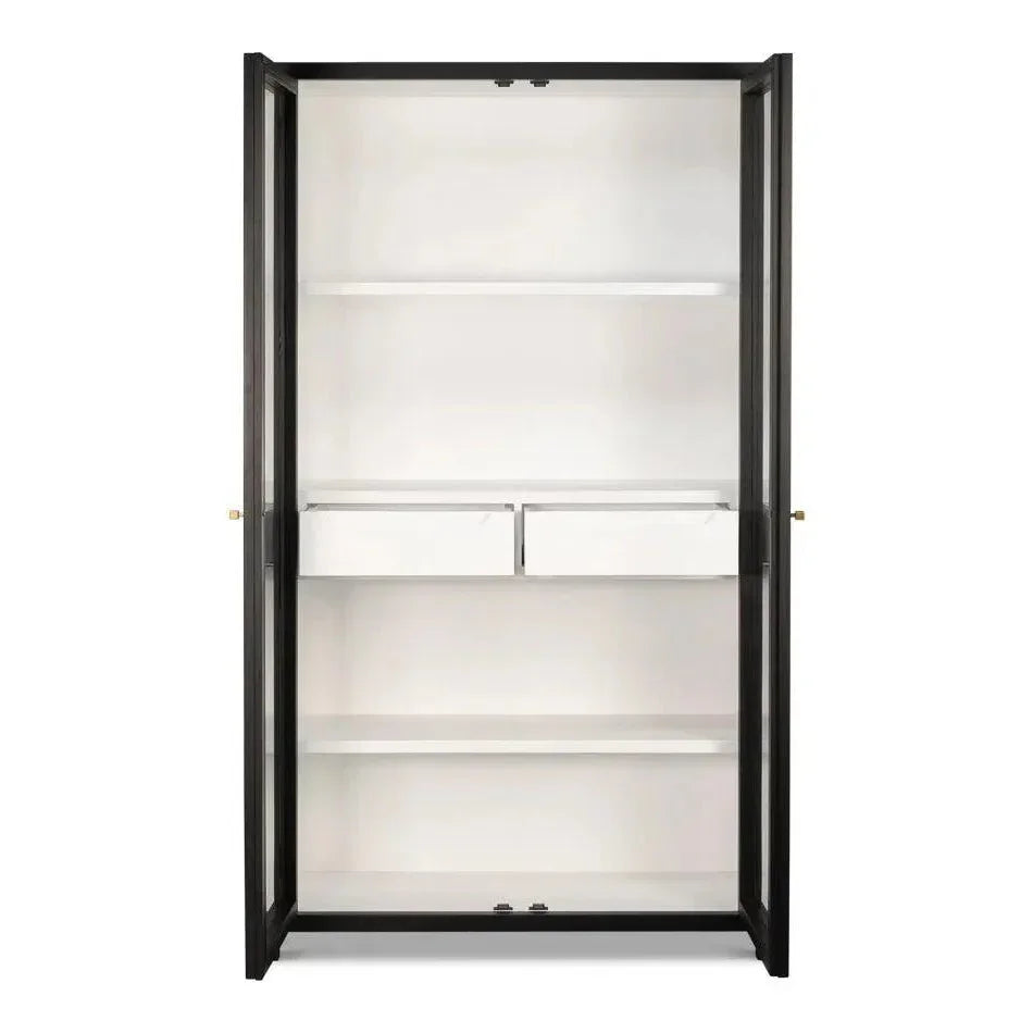 Walker Wooden Glass Door Black Bookcase - LOOMLAN - Sarreid - Bookcases