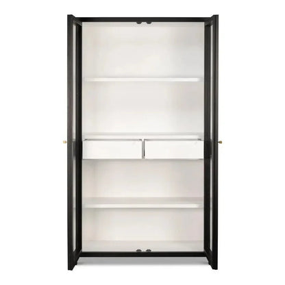 Walker Wooden Glass Door Black Bookcase - LOOMLAN - Sarreid - Bookcases