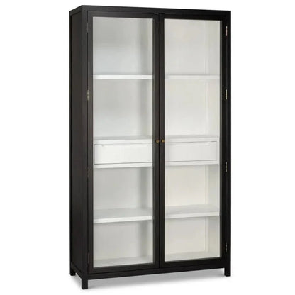 Walker Wooden Glass Door Black Bookcase - LOOMLAN - Sarreid - Bookcases